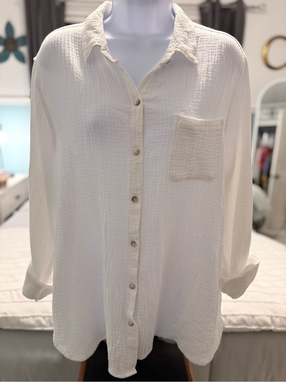 Jessica Simpson White Gauze Button-Down Shirt